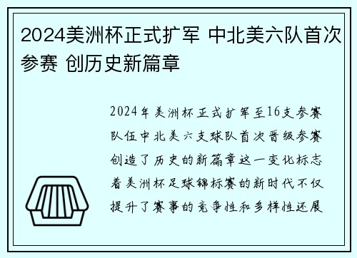 2024美洲杯正式扩军 中北美六队首次参赛 创历史新篇章